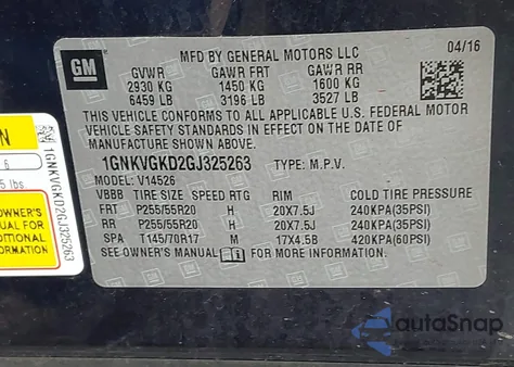 2016 Chevrolet Traverse 1Lt из США, поврежденный, VIN 1GNKVGKD2GJ325263